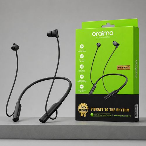 Oraimo Necklace Lite Wireless Neckband Earphones – Bluetooth 5.3, Deep Bass, Long Battery Life, Lightweight Flexible Design, Sweat Resistant – 1 Year Warranty