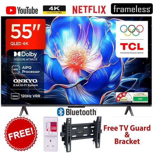 TCL 55T6D 55 Inch Premium QLED Smart Google TV 2026 Model – 4K UHD HDR Display, Dolby Vision & Dolby Atmos, Wi-Fi & Bluetooth, Frameless Slim Design, Streaming Apps – 1 Year Warranty