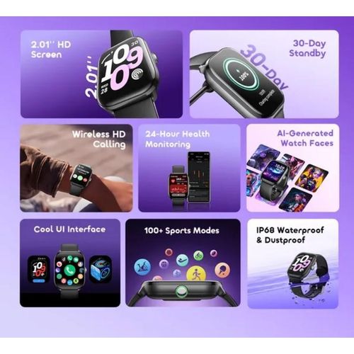 Oraimo Watch 6 Lite Smartwatch – 1.69" HD Display, Bluetooth Connectivity, Heart Rate & SpO2 Monitor, Fitness Tracking, Long Battery Life, IP68 Waterproof – 1 Year Warranty