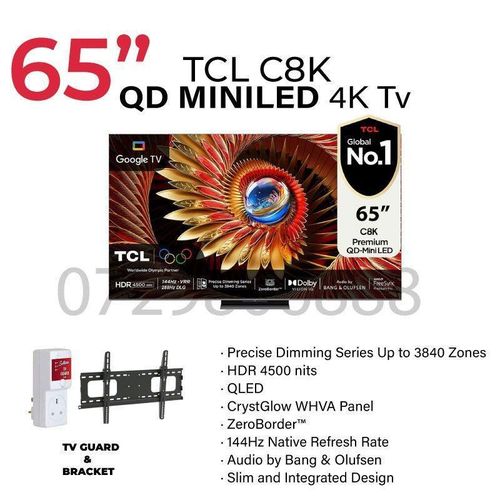 TCL 65C8L 65 Inch Premium SQD Mini LED Smart Google TV 2025 Model – 4K UHD HDR Display, Dolby Vision & Dolby Atmos, Wi-Fi & Bluetooth, Frameless Slim Design, Streaming Apps – 1 Year Warranty