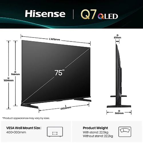 Hisense 75Q7Q 75 Inch QLED 4K Smart TV, Hisense 75Q7Q TV, 75 Inch QLED TV, VIDAA Smart TV, 4K UHD TV, Hisense QLED Television, Large Screen Smart TV, Free DStv Stream