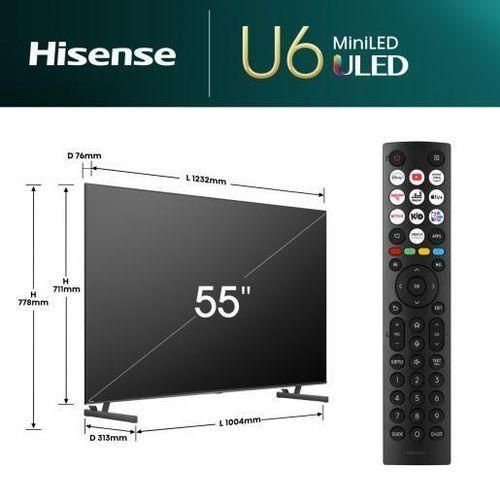 Hisense 55U6 55 Inch ULED 4K Smart TV, Frameless 4K UHD TV, Voice Control TV, Bluetooth Smart TV, Netflix YouTube TV, Hisense 55 Inch TV, ULED Television, Wall Bracket TV Guard
