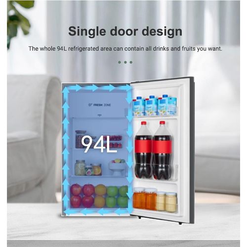 Hisense REF094DR 94L Fridge, Hisense 94 Litres Refrigerator, 94L Single Door Fridge, Hisense Mini Fridge Silver, 94 Litre Refrigerator, Compact Fridge, Small Refrigerator, 2 Year Warranty