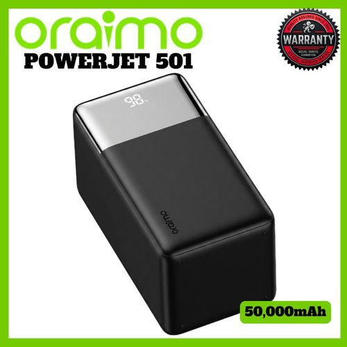Oraimo PowerJet 501 Power Bank – 50000mAh Ultra Capacity, 22.5W Fast Charging, Smart Digital Display, Multi-Device Charging, Portable Design – 1 Year Warranty