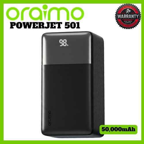 Oraimo PowerJet 501 Power Bank – 50000mAh Ultra Capacity, 22.5W Fast Charging, Smart Digital Display, Multi-Device Charging, Portable Design – 1 Year Warranty