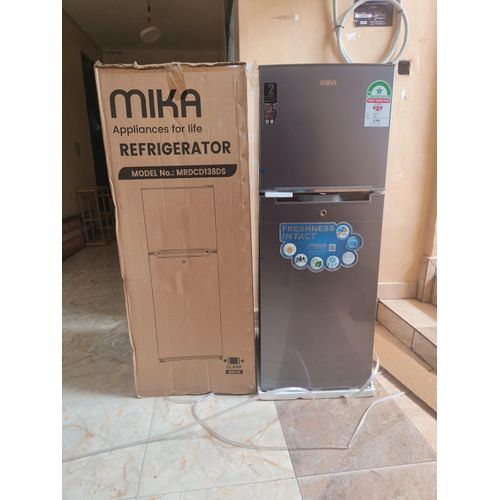 Mika 138 Litres Double Door Refrigerator, Compact 2 Door Fridge with Freezer Compartment, Spacious Food Storage, Energy Efficient Home Kitchen Fridge for Apartment & Office