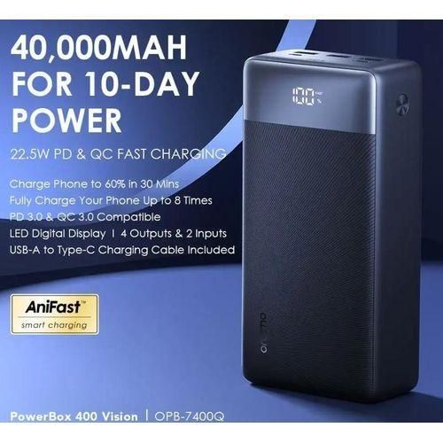 Oraimo PowerBox 400 Vision OPB-7400Q 40000mAh 22.5W Fast Charging Power Bank with Digital Display, USB-A & Type-C Ports, PD & QC3.0