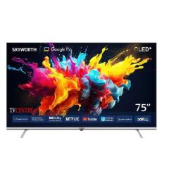 Skyworth 75Q6500H 75 Inch 4K UHD QLED Smart Google TV, Dolby Vision, HDR10+, Dolby Atmos, Google Assistant, Chromecast, WiFi, Bluetooth, Netflix, YouTube, Frameless Design, HDMI, USB, 1 Year Warranty