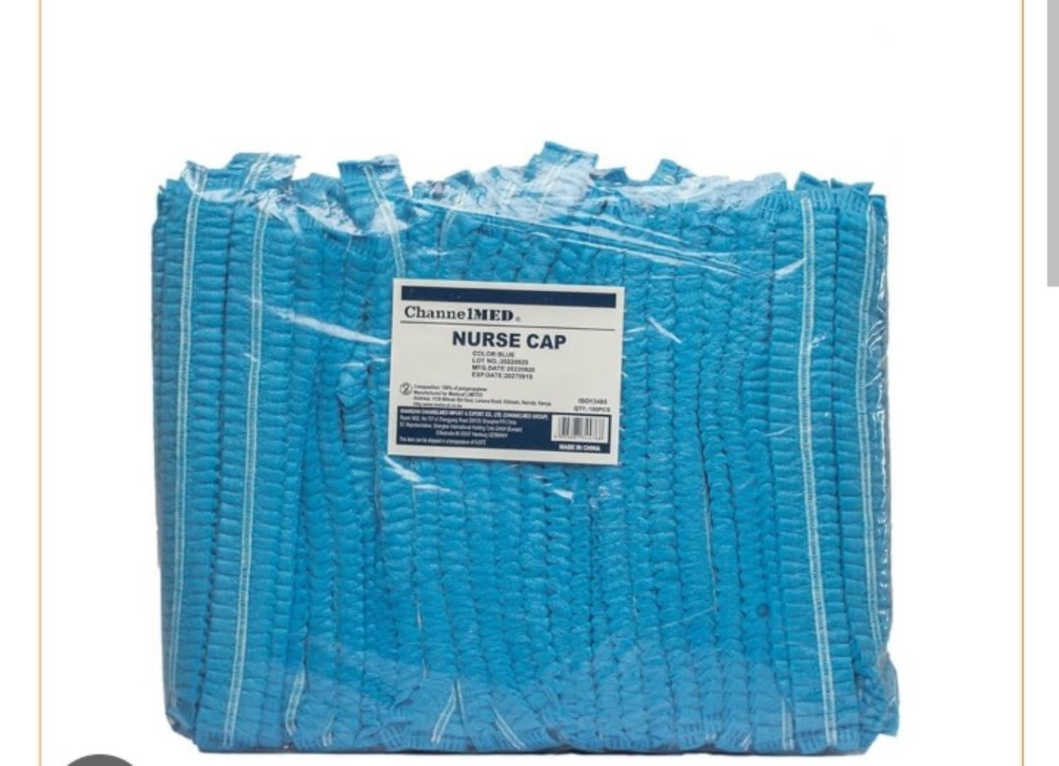 NURSES CAP BLUE 21" 100PCS – DISPOSABLE MEDICAL HEAD COVER