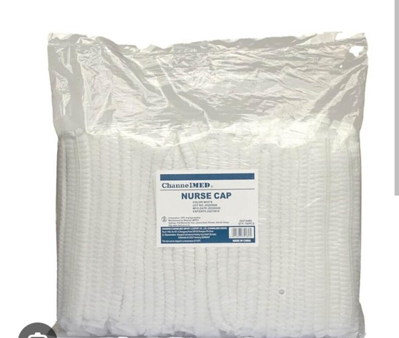 NURSES CAP WHITE 21" 100PCS – DISPOSABLE MEDICAL HEAD COVERS