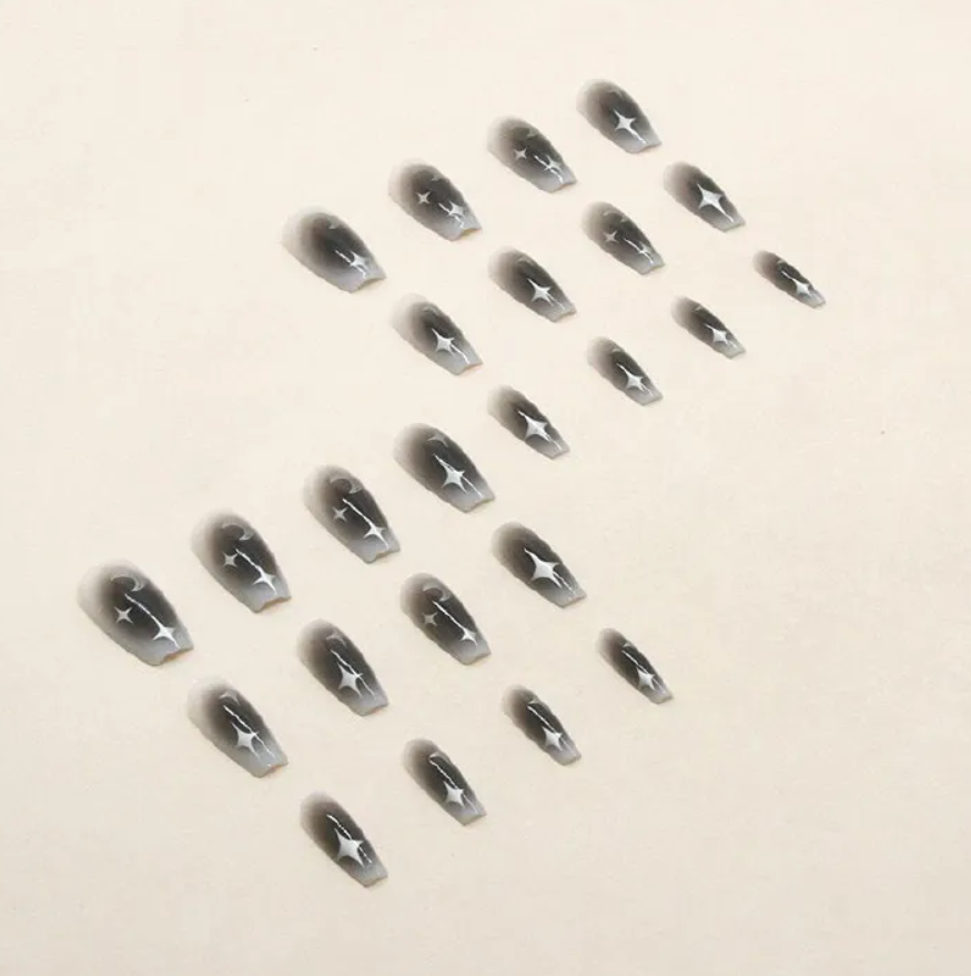 24pcs set quality nails reusable sticker nails press-on french nail patch high sense silver moon and stars armor jelly sticker cosmetic accessories nail art stick on nails view 4
