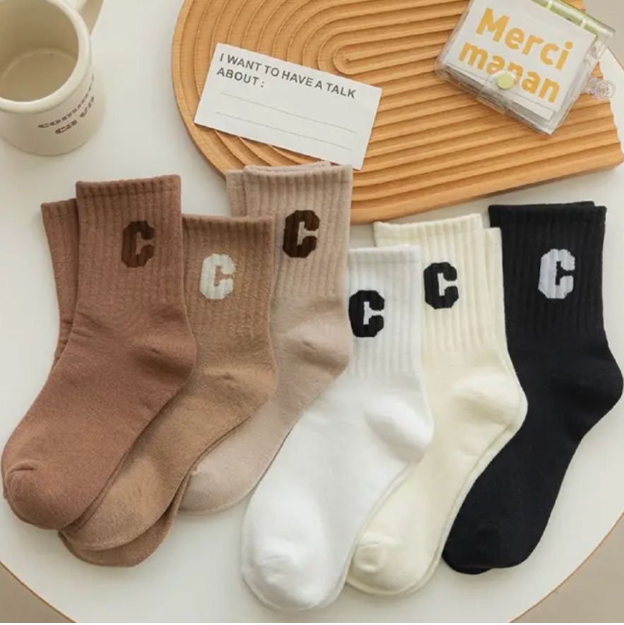 Socks 5 Pairs Cotton Stockings Bling Ladies Trend All-fit Mid-tube Socks Autumn Winter Vertical Bar Letter Kinematic Growth Socks women clothes