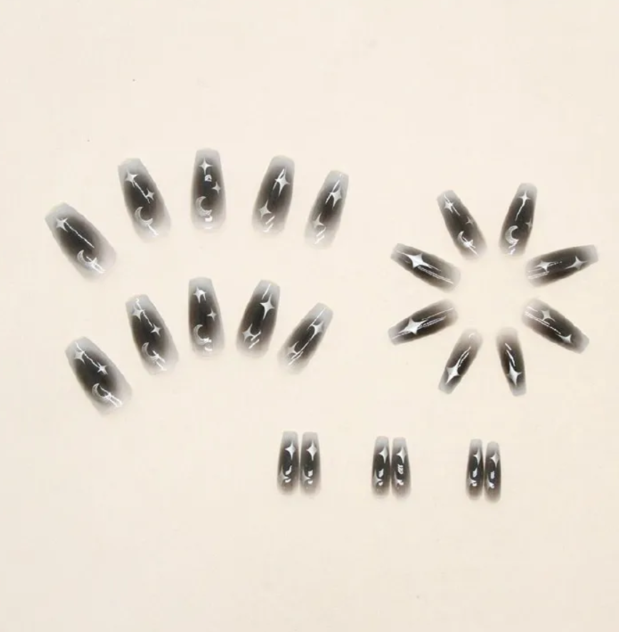 24pcs set quality nails reusable sticker nails press-on french nail patch high sense silver moon and stars armor jelly sticker cosmetic accessories nail art stick on nails view 3