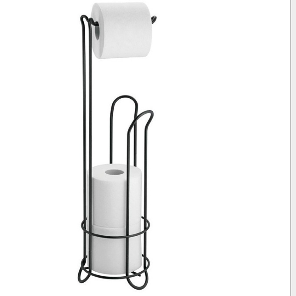 Stainless Steel Free Standing Toilet Paper Holder with Storage Rack - Black