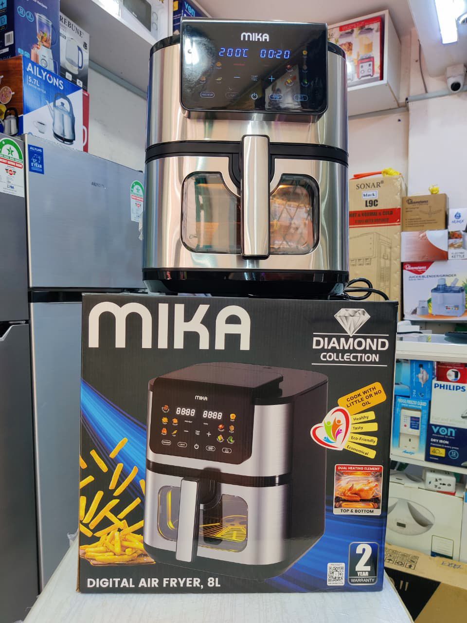 Mika 8L Digital Airfryer | Large Capacity Air Fryer | Oil-Free Healthy Cooking Appliance + FREE Food grade silicone 16-22cm air fryer liner baking tin