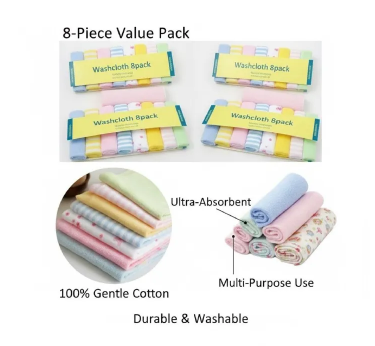 Baby Washcloths & Bath Towels Set – Ultra-Soft Pure Cotton | Assorted Colors | Super Absorbent Face Towels for Newborns & Infants/baby wash cloths