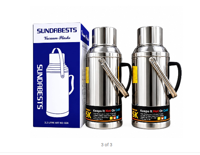Sundabest 3.2L Stainless Steel Flask Vacuum Insulated Hot & Cold Thermal Bottle – Fashion Healthy Beverage Container with Glass Interior, 24 Hours Temperature Retention for Home, Travel & Office Use