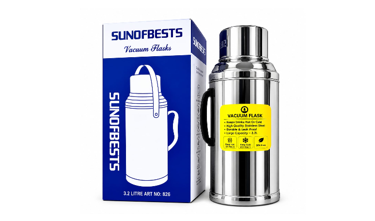 Sundabest 3.2L Stainless Steel Flask Vacuum Insulated Hot & Cold Thermal Bottle – Fashion Healthy Beverage Container with Glass Interior, 24 Hours Temperature Retention for Home, Travel & Office Use