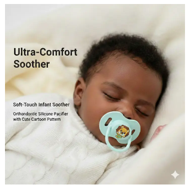Newborn Baby Silicone Pacifier Soother - Orthodontic Soft-Touch Dummy with Cartoon Design - BPA Free Breast-like Nipple for Infant Sleep