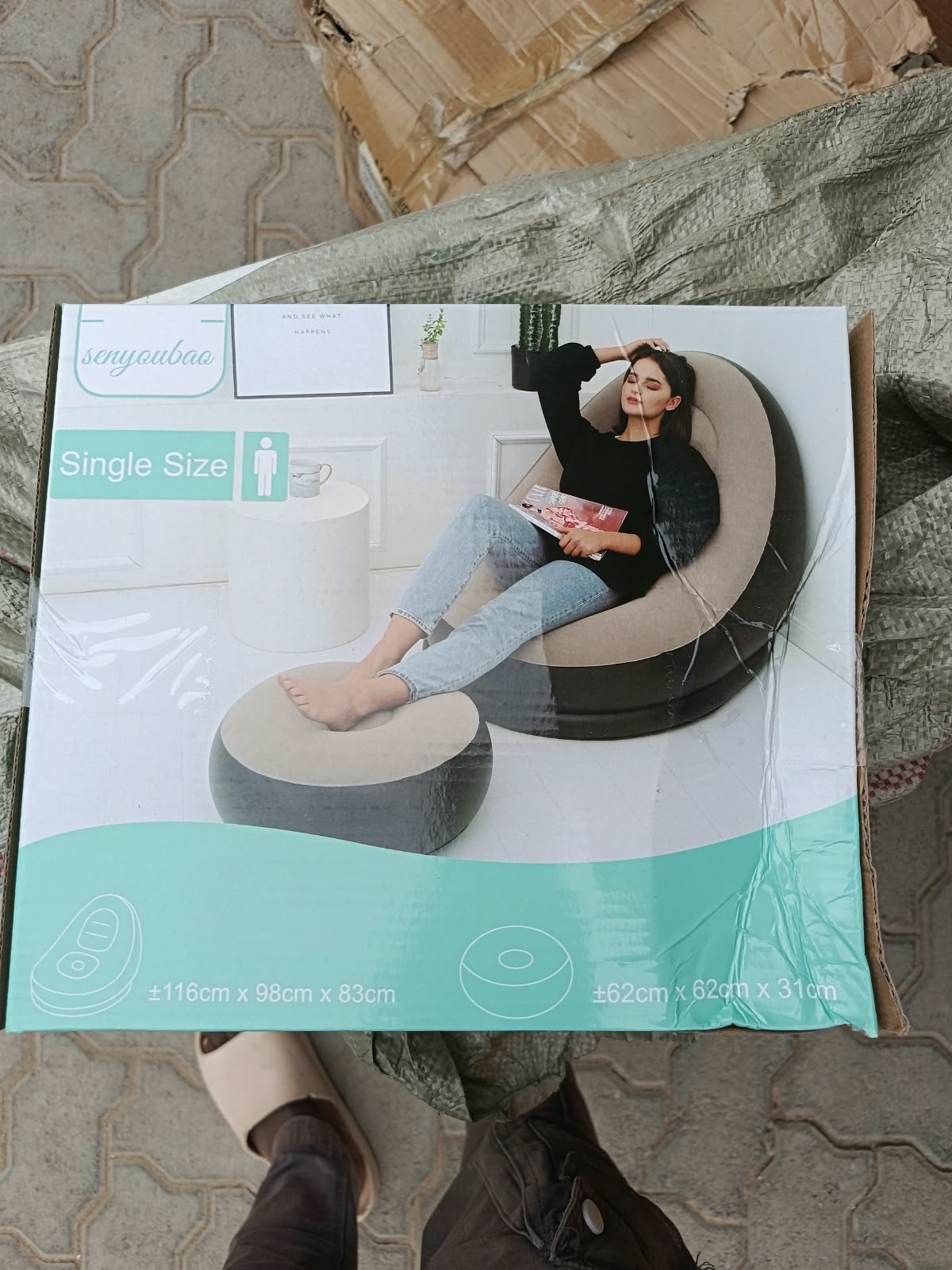 Inflatable Seat With Foot Rest And Pump - Durable, Comfortable & Portable Air Chair