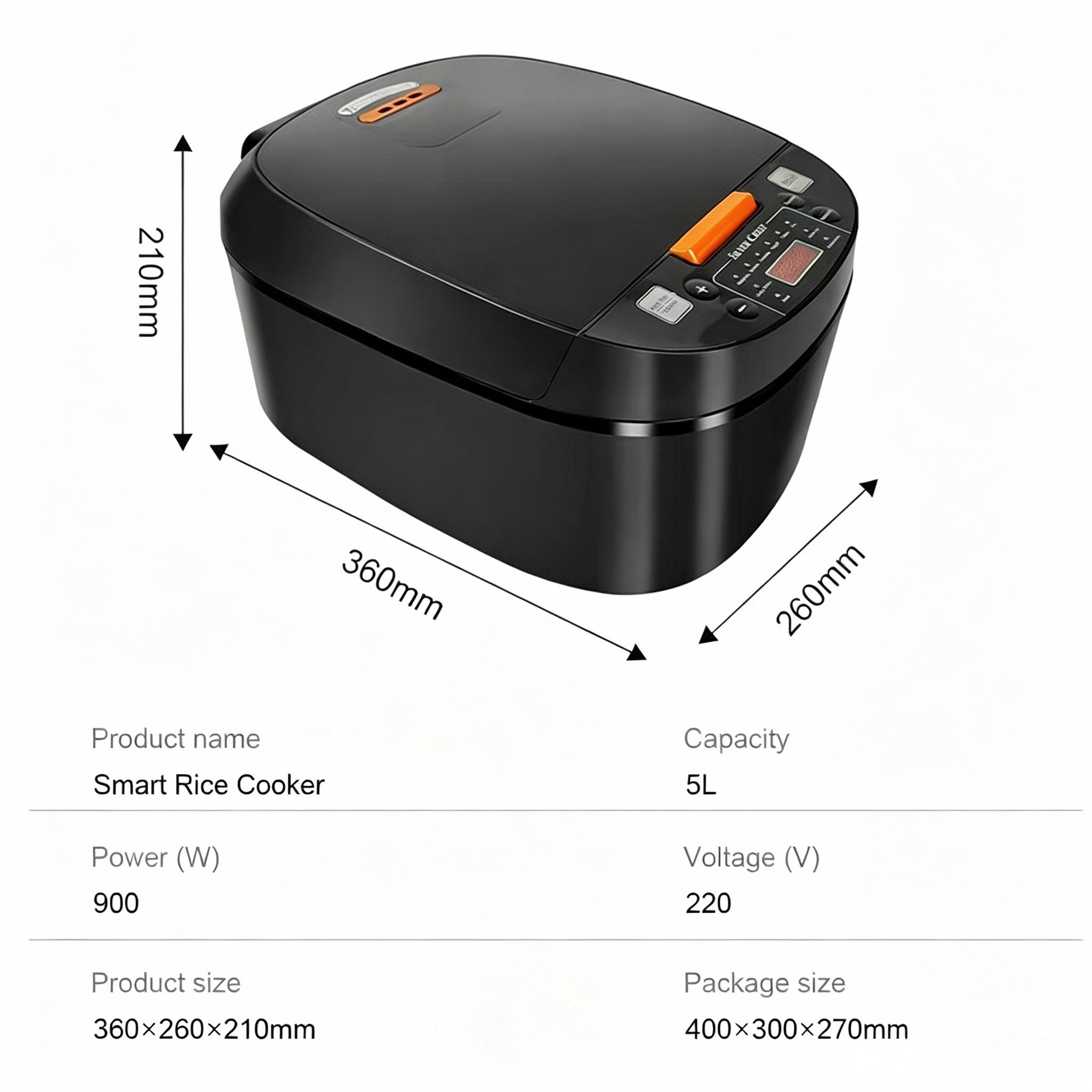 5L Capacity Household Smart Multifunctional Electric Rice Cooker, Non‑Stick Inner Pot Large Capacity Rice Cooker for 3‑4 People