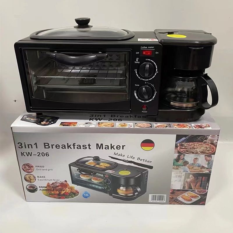 3‑in‑1 Multifunctional Household Breakfast Machine, Mini Toaster Oven with Coffee Maker & Frying Pan, AC110‑220V