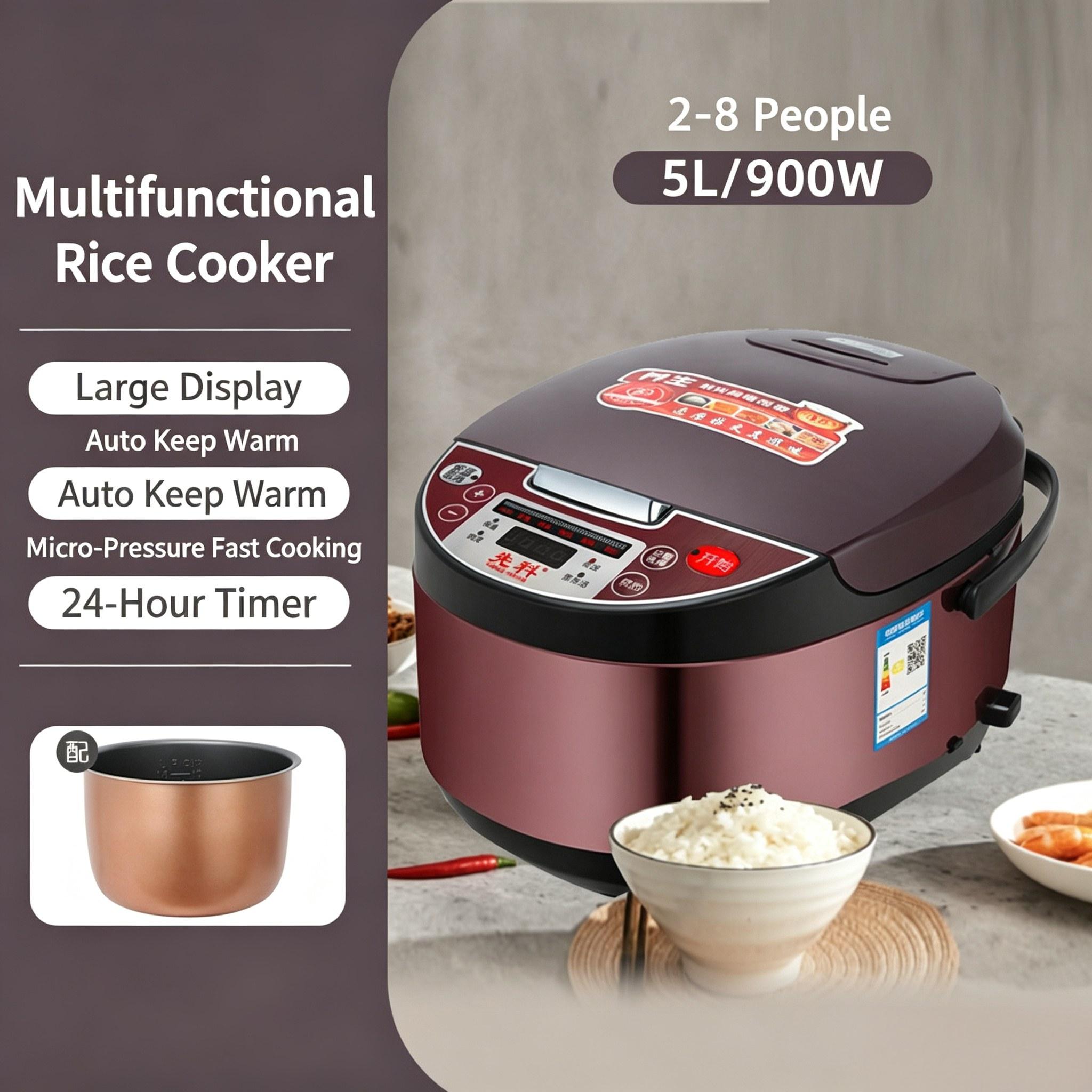 5L Capacity Household Smart Multifunctional Electric Rice Cooker, Non‑Stick Inner Pot Large Capacity Rice Cooker for 3‑4 People