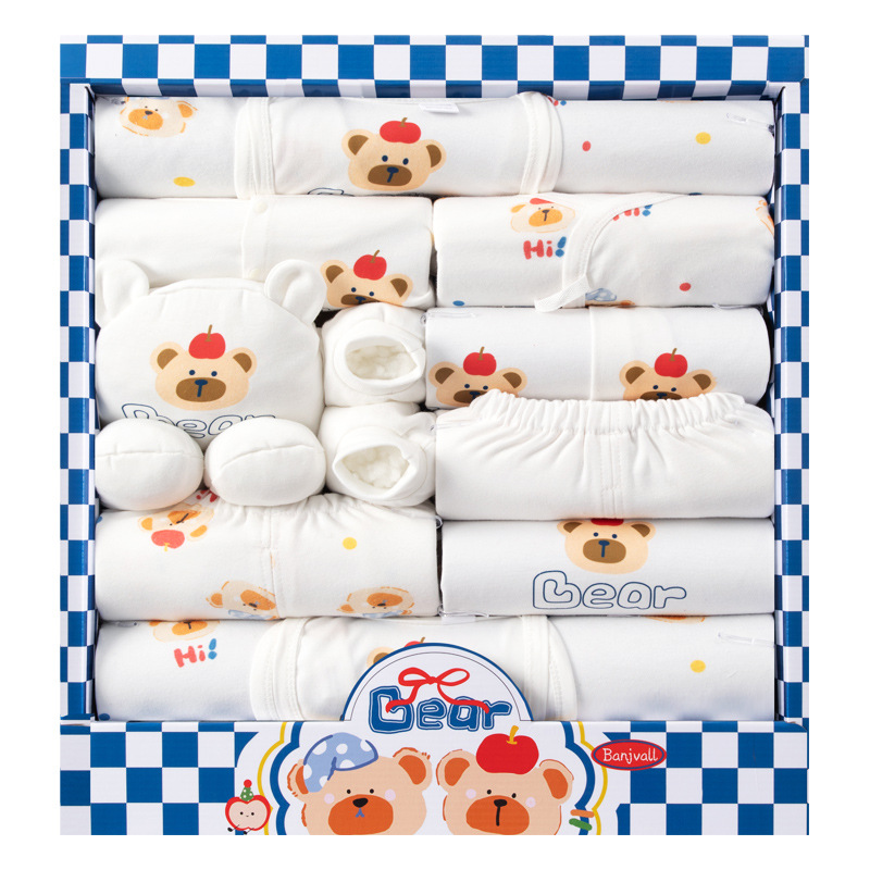 Autumn Pure‑Cotton Newborn Baby Gift Box Set, Complete Layette Clothing Kit Full‑Moon Baby Shower Present for Infant