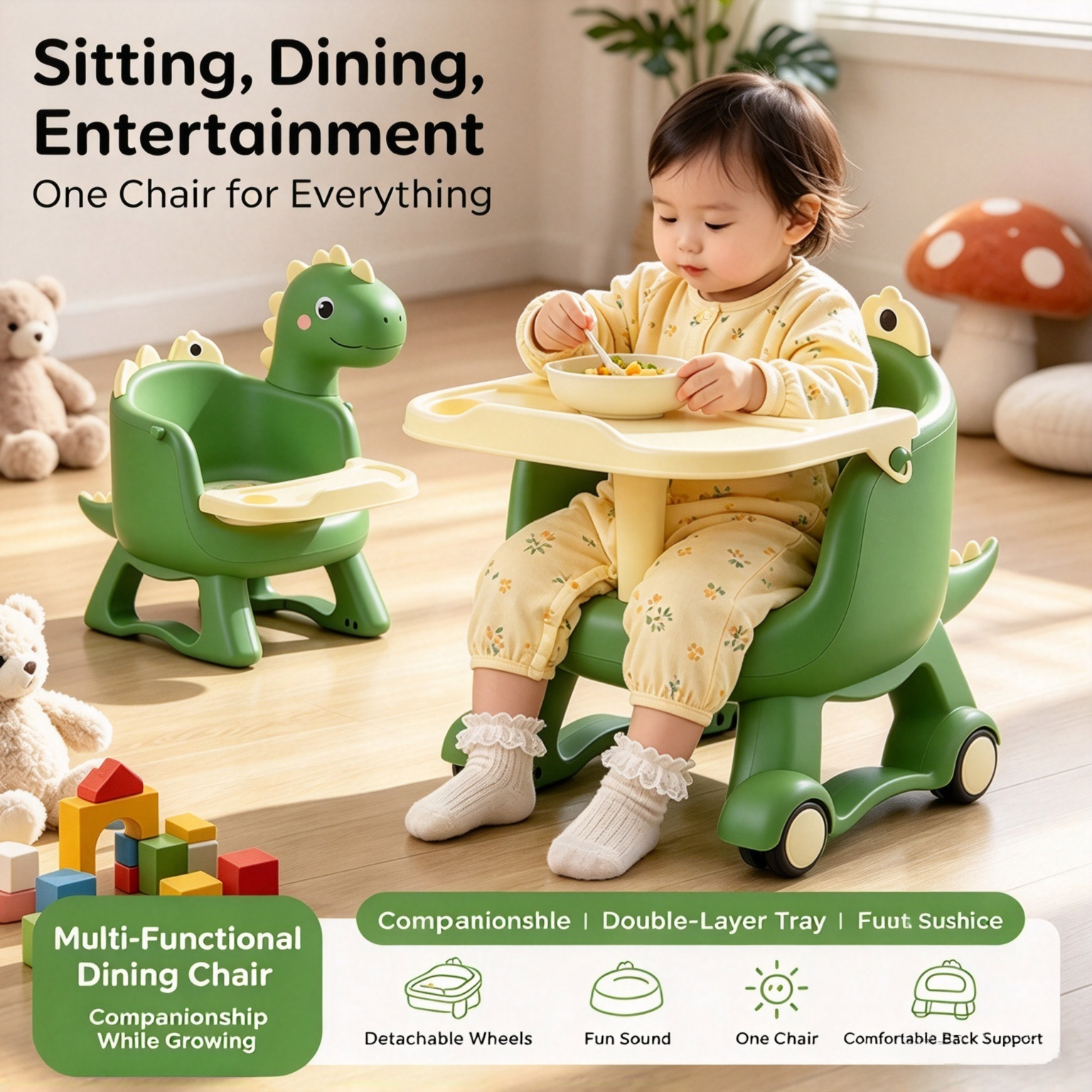 Multifunctional Detachable Toddler Squeaky Dining Chair, Baby Household Backrest Seat Kids Small Stool