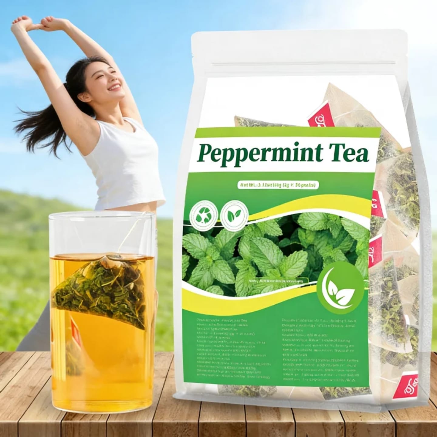 Pure Peppermint Herbal Tea (30 Tea Bags, 60g) – Natural Remedy for Gas, Bloating, Stomach Relief & Fresh Breath (Caffeine-Free)