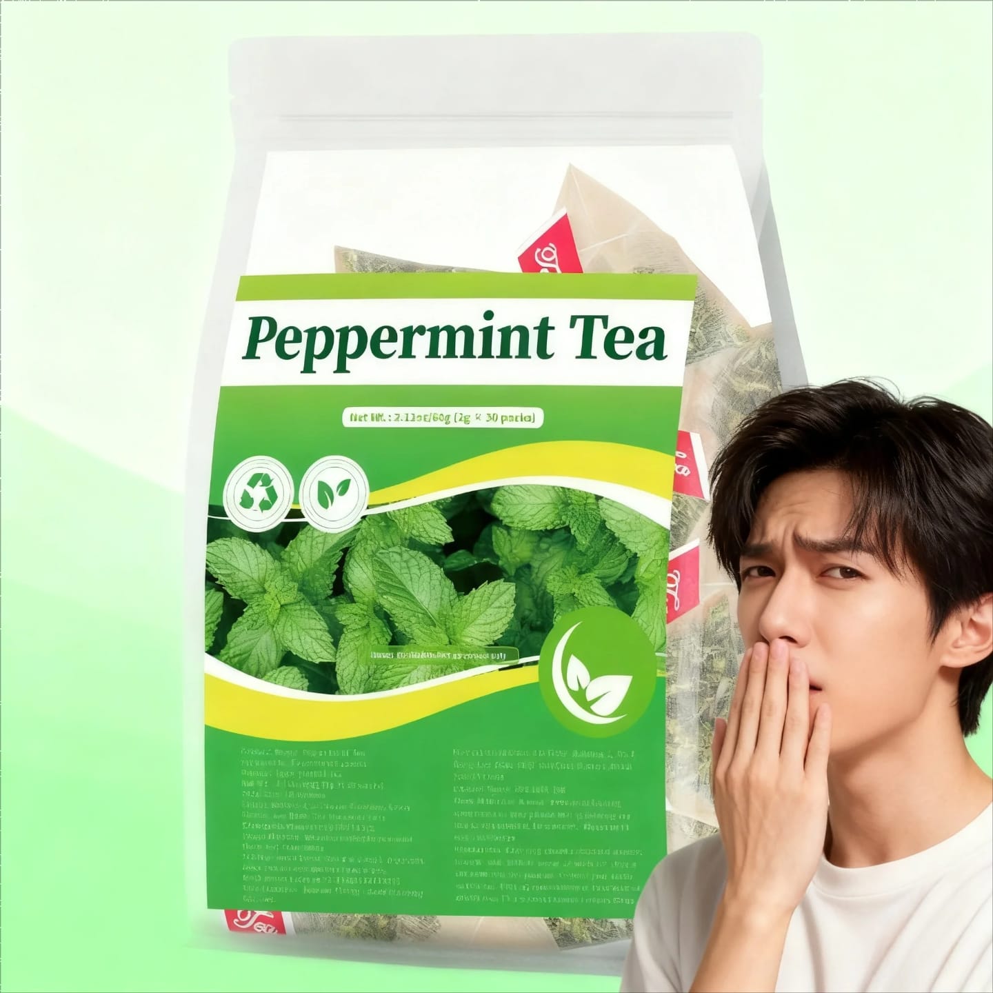 Pure Peppermint Herbal Tea (30 Tea Bags, 60g) – Natural Remedy for Gas, Bloating, Stomach Relief & Fresh Breath (Caffeine-Free)