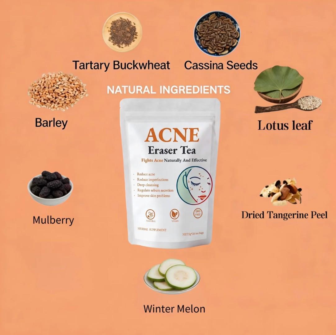 ACNE ERASER TEA – NATURAL SKIN GLOW & CLEAR FACE HERBAL DETOX (20 TEA BAGS)