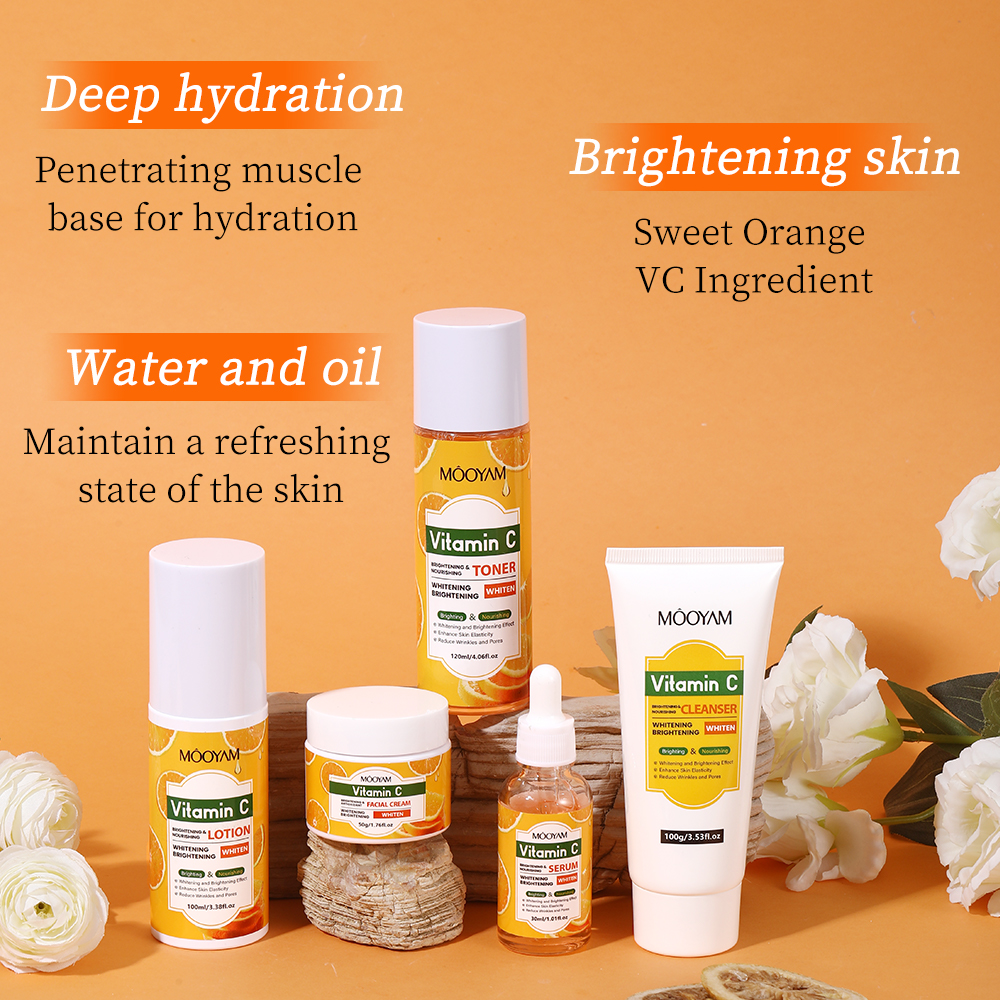 VITAMIN C MOISTURIZING ANTI-WRINKLE SKINCARE SET - FIRMING, LIFTING HYDRATING FACE KIT FOR ALL SKIN TYPES BEAUTY CARE PRODUCT (5PCS)