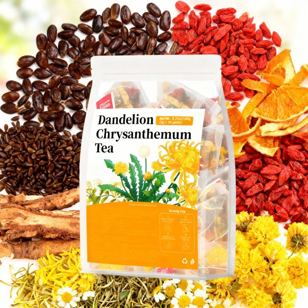 CHRYSANTHEMUM & DANDELION TEA – PREMIUM LIVER DETOX BLEND, CLEAR SKIN, HELPS WITH BLOATING & SUPPORTS METABOLISM OF EXCESS WATER IN CELLS(30 PACKS)