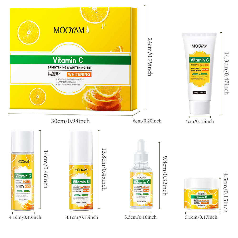 VITAMIN C MOISTURIZING ANTI-WRINKLE SKINCARE SET - FIRMING, LIFTING HYDRATING FACE KIT FOR ALL SKIN TYPES BEAUTY CARE PRODUCT (5PCS)