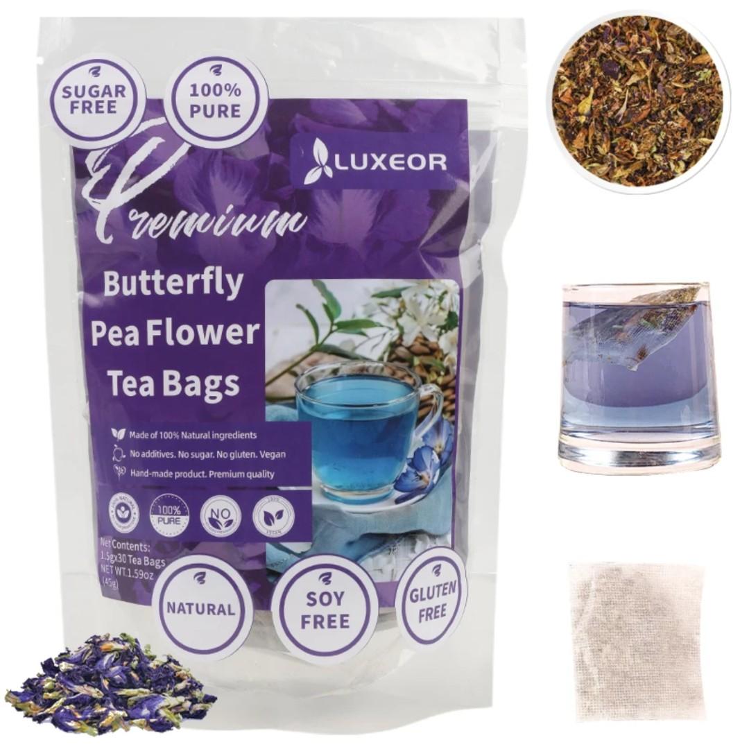 PREMIUM BUTTERFLY PEA FLOWER TEA – MAGIC BLUE DRINK, ANTI-AGING & HAIR GROWTH SUPPORT (30 TEA BAGS)