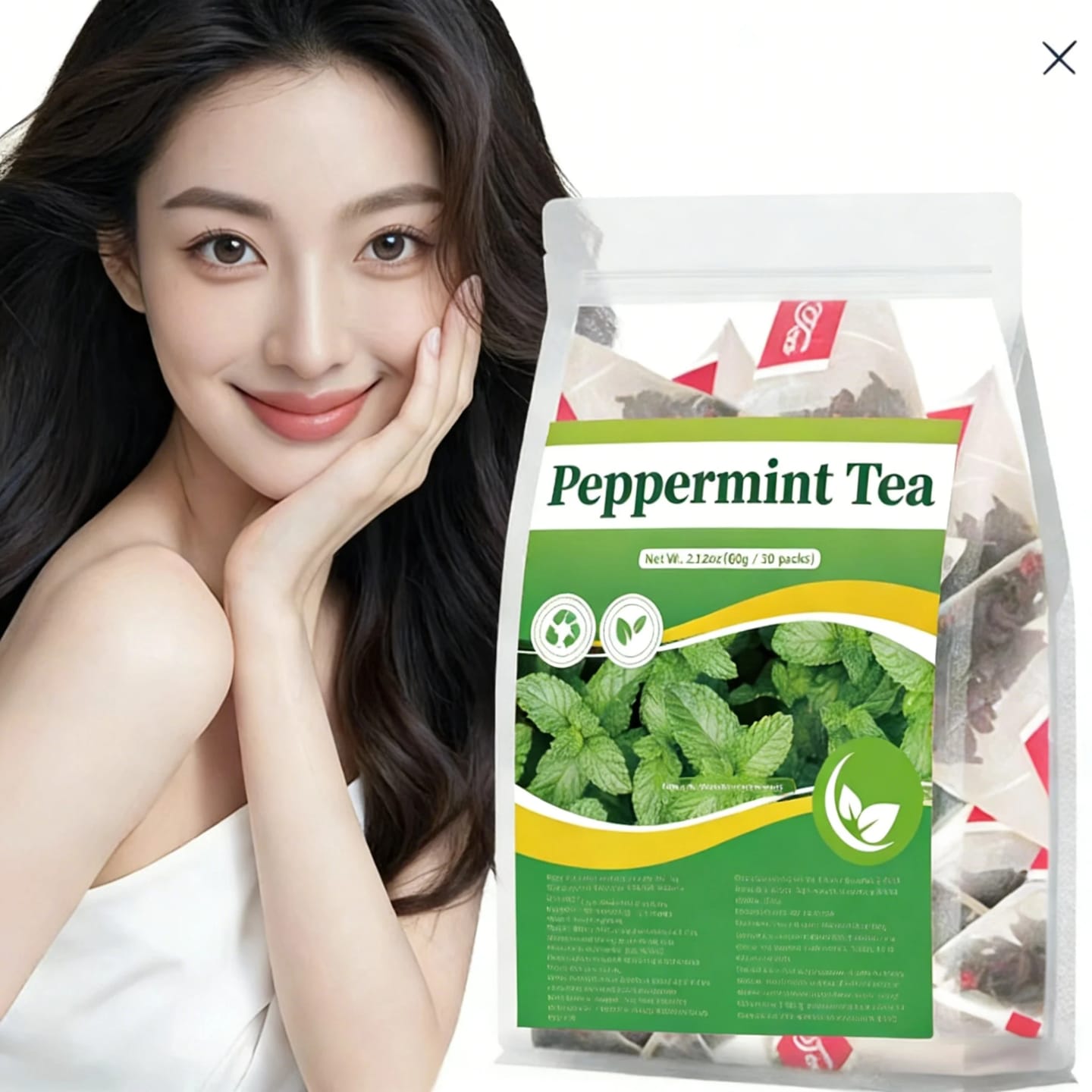 Pure Peppermint Herbal Tea (30 Tea Bags, 60g) – Natural Remedy for Gas, Bloating, Stomach Relief & Fresh Breath (Caffeine-Free)