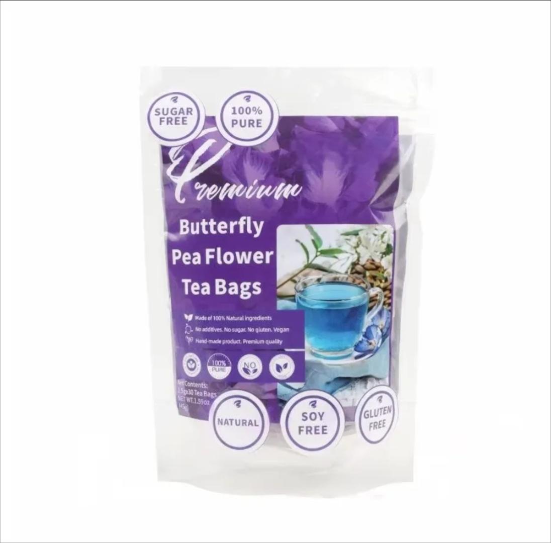 PREMIUM BUTTERFLY PEA FLOWER TEA – MAGIC BLUE DRINK, ANTI-AGING & HAIR GROWTH SUPPORT (30 TEA BAGS)