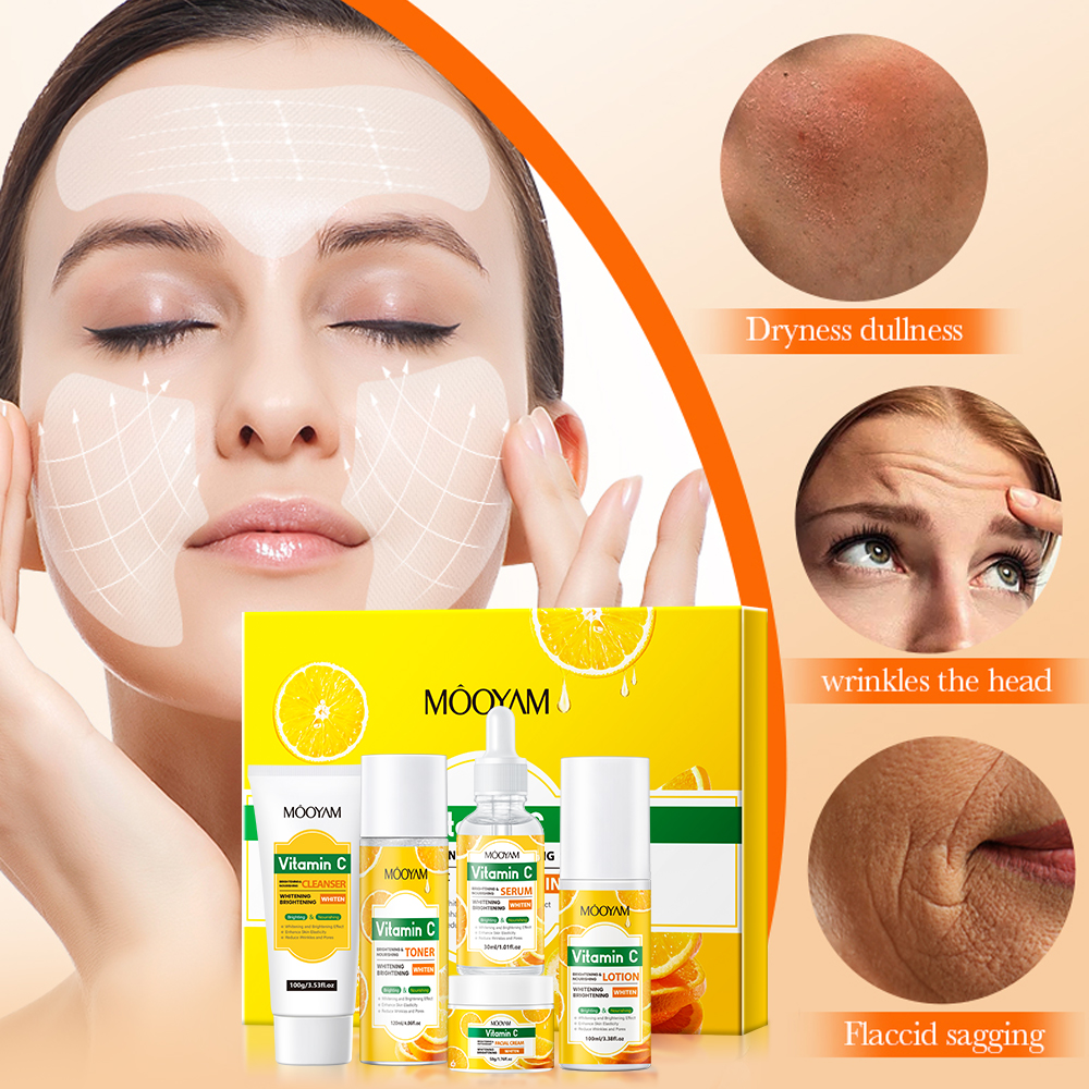 VITAMIN C MOISTURIZING ANTI-WRINKLE SKINCARE SET - FIRMING, LIFTING HYDRATING FACE KIT FOR ALL SKIN TYPES BEAUTY CARE PRODUCT (5PCS)