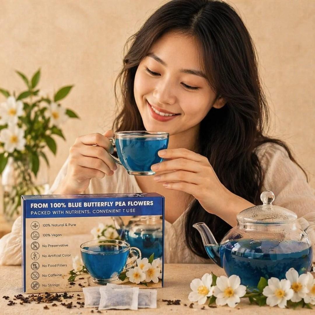 PREMIUM BUTTERFLY PEA FLOWER TEA – MAGIC BLUE DRINK, ANTI-AGING & HAIR GROWTH SUPPORT (30 TEA BAGS)