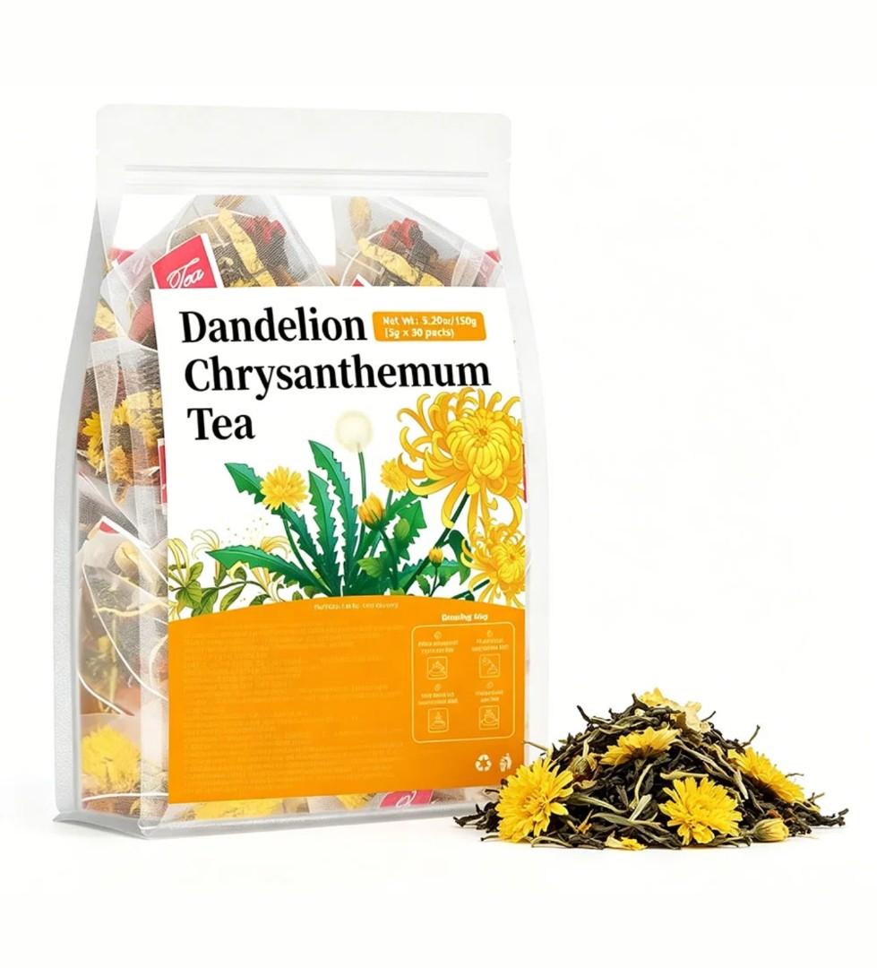 CHRYSANTHEMUM & DANDELION TEA – PREMIUM LIVER DETOX BLEND, CLEAR SKIN, HELPS WITH BLOATING & SUPPORTS METABOLISM OF EXCESS WATER IN CELLS(30 PACKS)