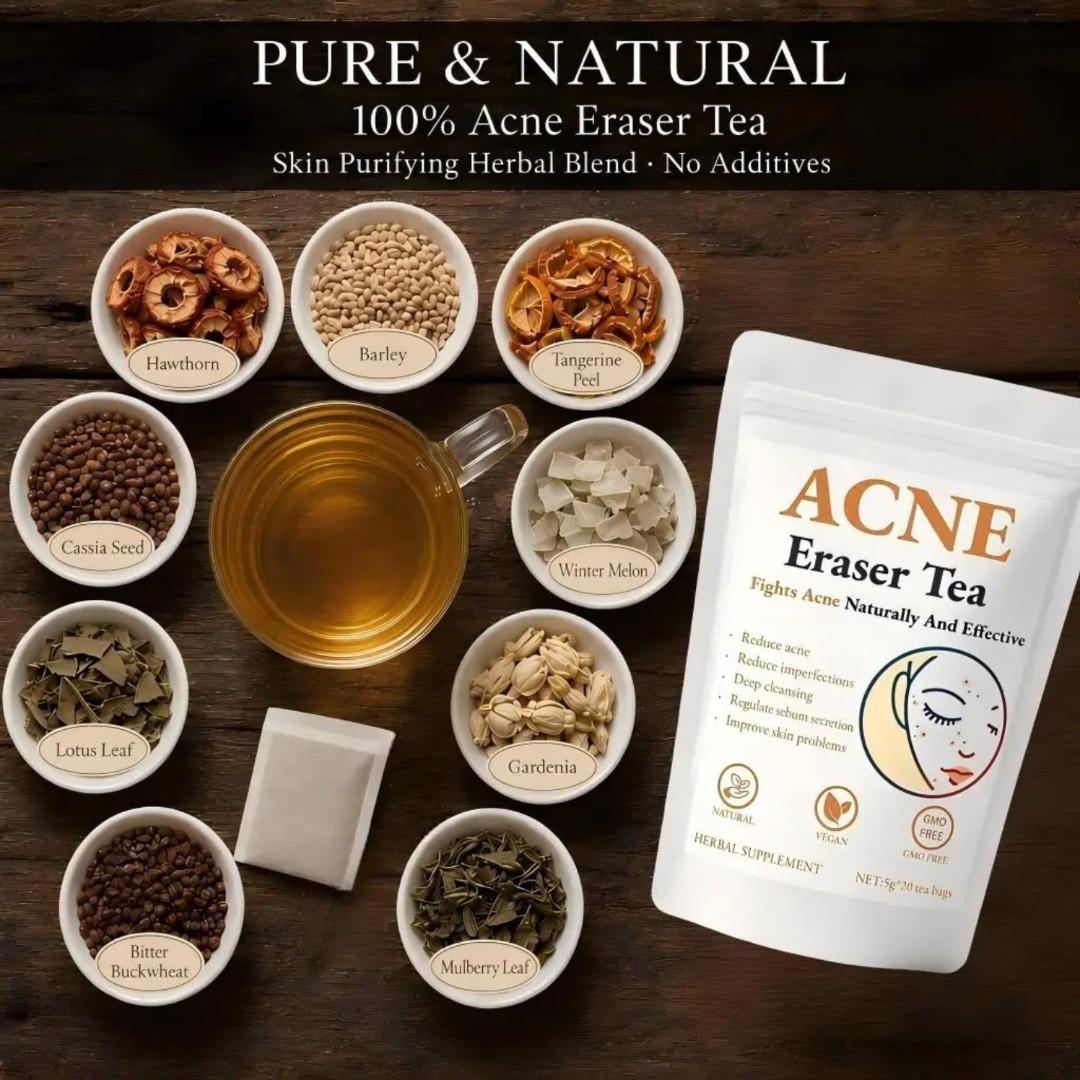 ACNE ERASER TEA – NATURAL SKIN GLOW & CLEAR FACE HERBAL DETOX (20 TEA BAGS)