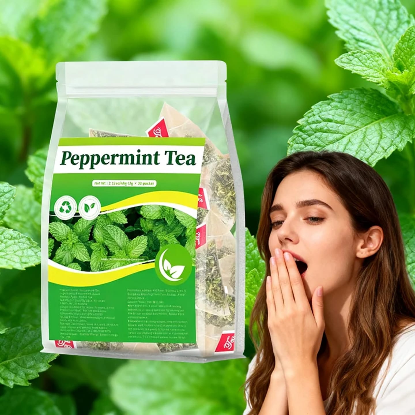 Pure Peppermint Herbal Tea (30 Tea Bags, 60g) – Natural Remedy for Gas, Bloating, Stomach Relief & Fresh Breath (Caffeine-Free)
