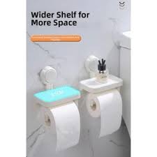 Wall Mounted Toilet Paper Holder, Suction Bathroom Paper Roll Stand With Storage Tray