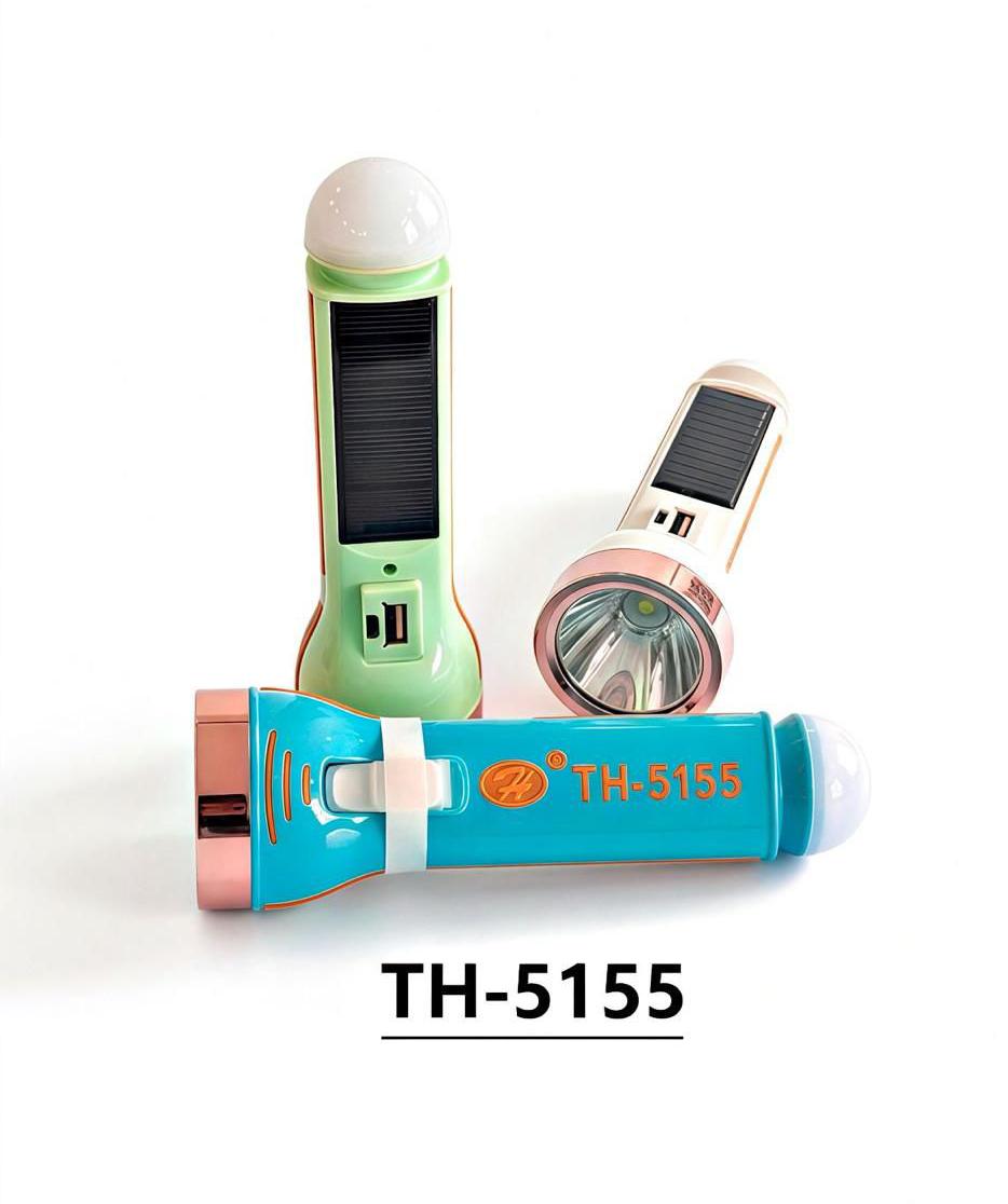 High quality  TH-5155 Rechargeable Solar Energy Flashlight Torch – 3-in-1 Emergency Lamp, Side Lantern & Power Bank, 2800mAh Built-in Battery, Solar & USB Dual Charging, Portable Camping Light