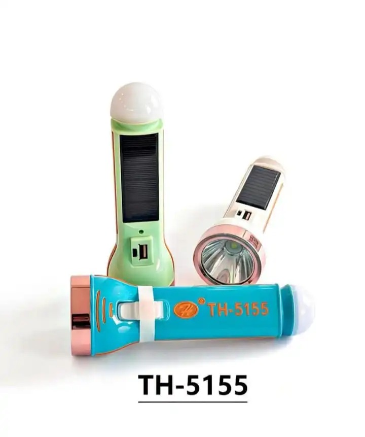 High quality  TH-5155 Rechargeable Solar Energy Flashlight Torch – 3-in-1 Emergency Lamp, Side Lantern & Power Bank, 2800mAh Built-in Battery, Solar & USB Dual Charging, Portable Camping Light