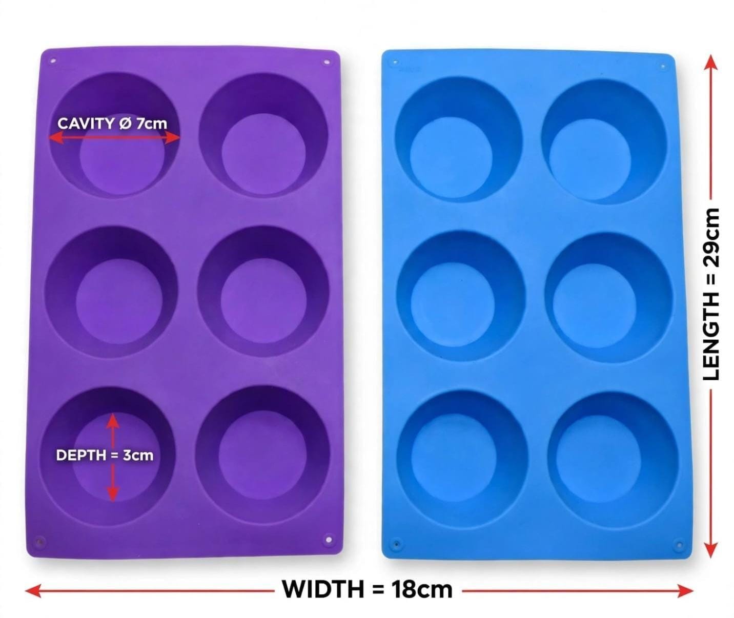 2pcs ,6 Holes Silicone Cupcake Baking Tray 17.5×29cm Muffin Cake Baking Mold