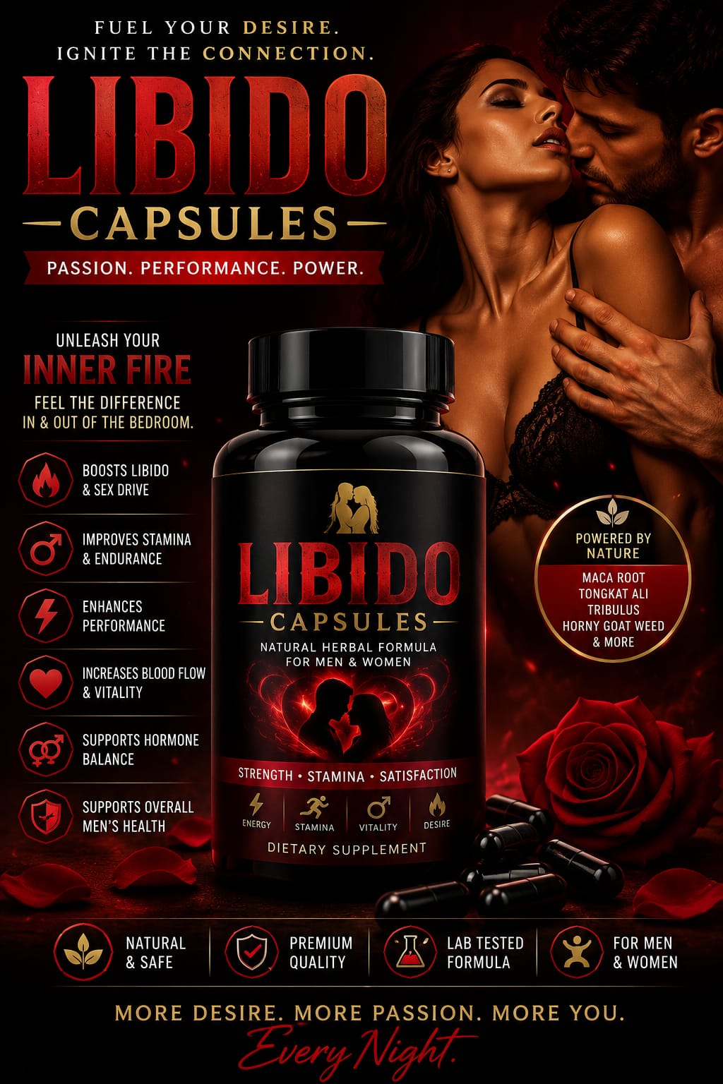 MACA CAPSULES Stronger & Harder Erections - 100% Organic Black Maca | Horny Goat Weed.