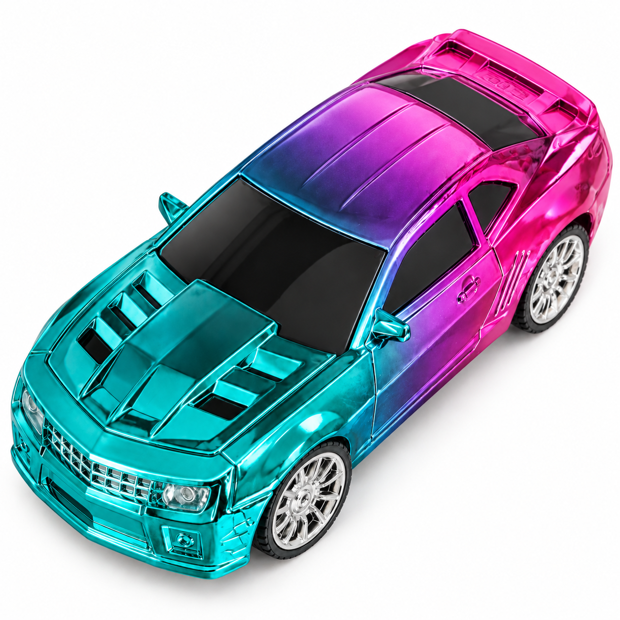 1:20 High-Speed RC Muscle Sports Car Toy with Wireless Remote Controller - Metallic Electroplated Chameleon Gradient Racing Car with LED Headlights for Kids & Boys (Cyan & Pink)