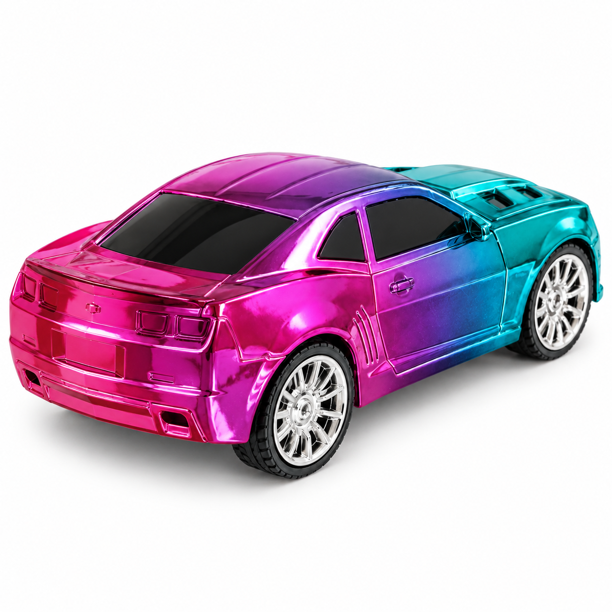 1:20 High-Speed RC Muscle Sports Car Toy with Wireless Remote Controller - Metallic Electroplated Chameleon Gradient Racing Car with LED Headlights for Kids & Boys (Cyan & Pink)